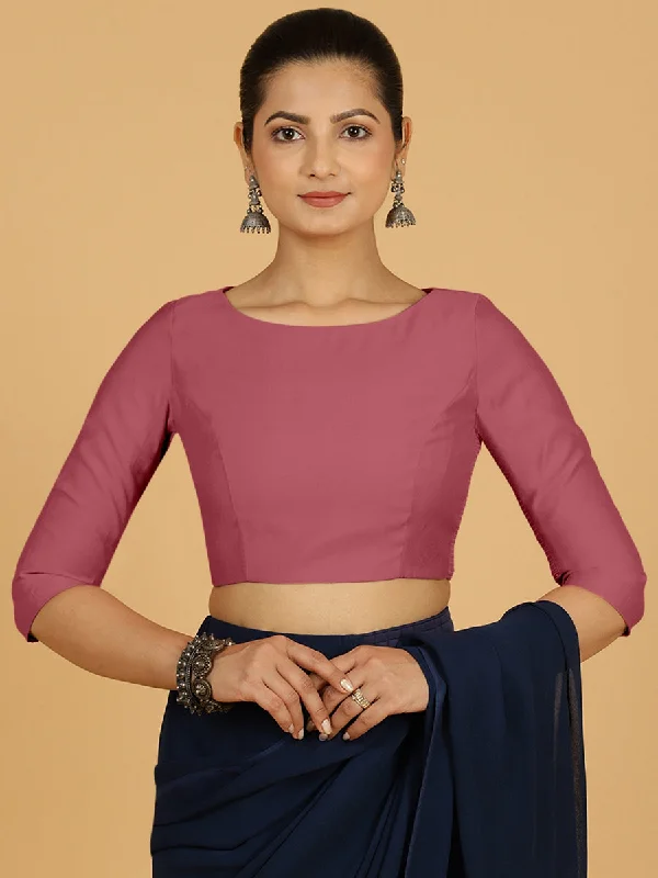 Blouses & Shirts for Chinese Style -  Women's Pleated Blouses-Tamanna x Rozaana | Three Quarter Sleeves Saree Blouse in Rose Pink