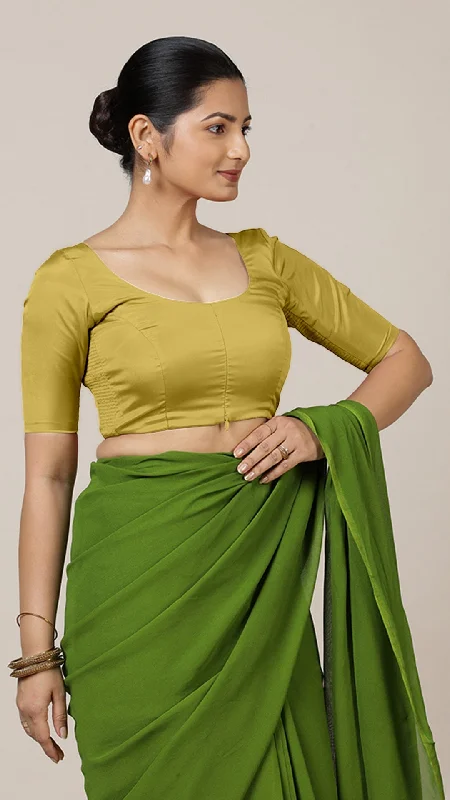 Blouses & Shirts for Cycling -  Women's Embroidered Tops-Anisha x Rozaana | Elbow Sleeves Saree Blouse in Lemon Yellow