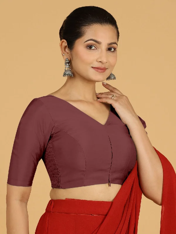 Blouses & Shirts for Evening Wear -  Women's Bohemian Blouses-Shabana x Rozaana | Elbow Sleeves Saree Blouse in Deep Maroon