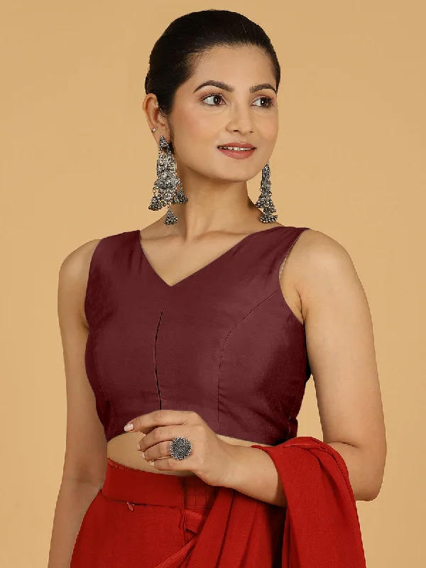 Blouses & Shirts for Tall Women -  Women's Cropped Blouses-Hema x Rozaana |  Saree Blouse in Deep Maroon