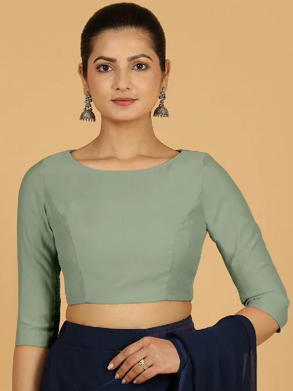 Blouses & Shirts for National Holidays -  Women's Off-Shoulder Blouses-Tamanna x Rozaana | Three Quarter Sleeves Saree Blouse in Mint Green