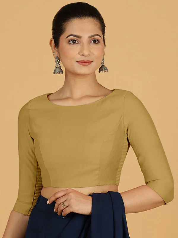 Blouses & Shirts for Leadership -  Women's Ruffle Neck Blouses-Tamanna x Rozaana | Three Quarter Sleeves Saree Blouse in Dijon Mustard