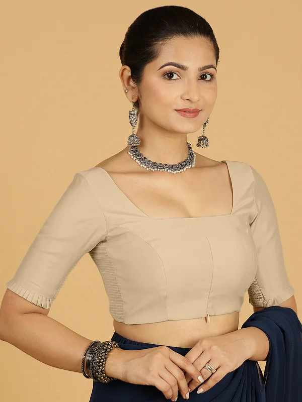 Blouses & Shirts for Eco-Friendly -  Women's Bow Tie Blouses-Nihira x Rozaana | Elbow Sleeves Saree Blouse in Oyster Grey