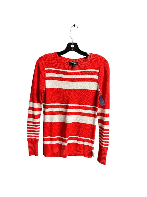 Pullover sweater elegant knitwear-Women's Zip-Up A-Line Pullovers-Sweater By Express In Red & White, Size: L