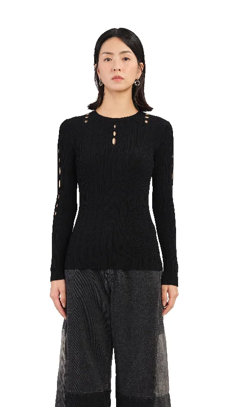 Pullover sweater trendy knitwear-Women's Low-Waisted Pencil Pullovers-Slash Cut-Out Sweater