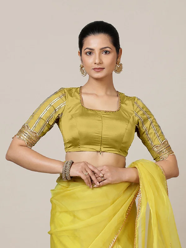 Blouses & Shirts for School -  Women's Butterfly Sleeve Blouses-Aziza x Tyohaar | Elbow Sleeves Saree Blouse in Lemon Yellow