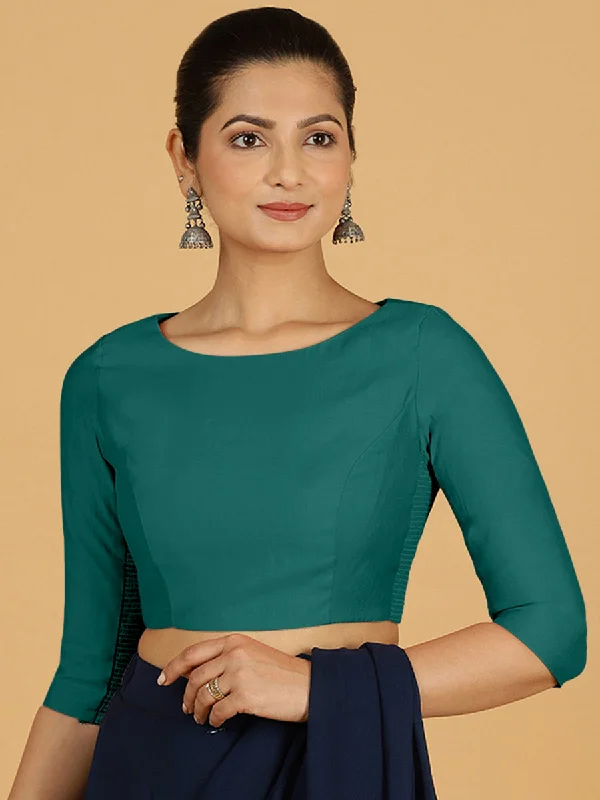 Blouses & Shirts for American Style -  Women's Pintuck Blouses-Tamanna x Rozaana | Three Quarter Sleeves Saree Blouse in Peacock Green