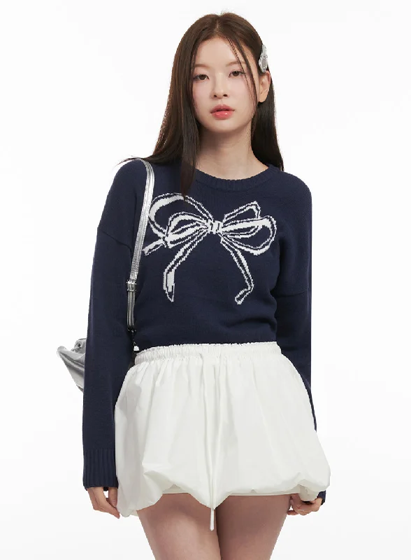 Pullover sweater timeless piece-Women's Everyday Pullovers-Ribbon Graphic Cropped Sweater IF505