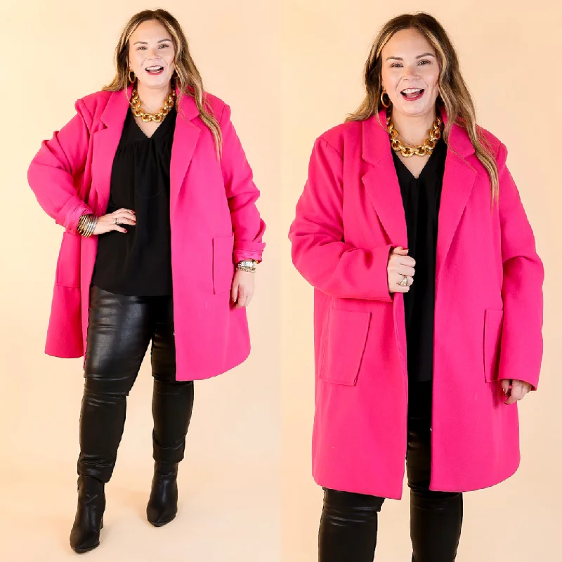 Modular Blazer-Women's Business Blazers-European Holiday Open Front Coat in Hot Pink