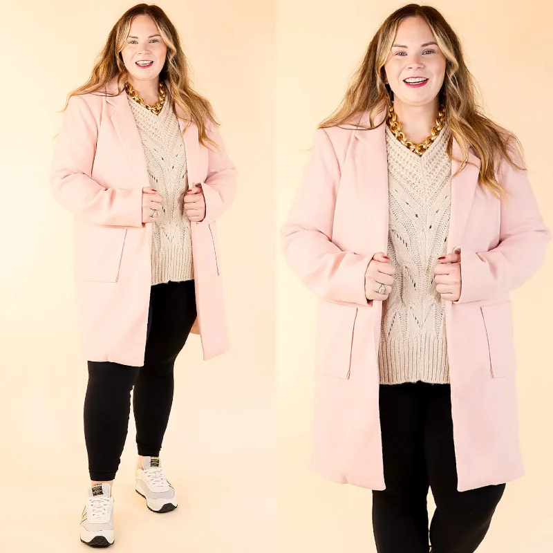 Day-to-Night Blazer-Women's Casual Blazers-European Holiday Open Front Coat in Light Pink