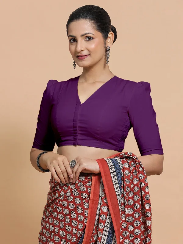 Blouses & Shirts for World Travelers -  Women's Tuxedo Shirts-Kriti x Rozaana | V-Neck Magenta Bliss Plain Cotton Saree Blouse