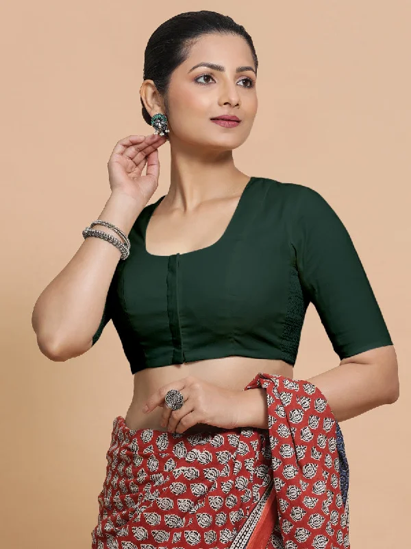 Blouses & Shirts for Programmers -  Women's Pintuck Shirts-Koel x Rozaana | Round Neck Moss Green Plain Cotton Saree Blouse