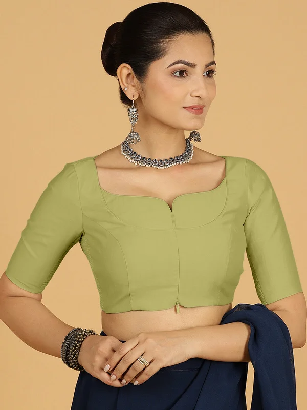 Blouses & Shirts for Family Matching -  Women's Mandarin Blouses-Priya x Rozaana | Elbow Sleeves Saree Blouse in Pista Green