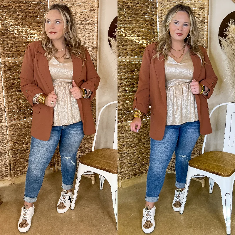 Patch Pocket Blazer-Women's Designer-Inspired Blazers-Fine Like Wine 3/4 Sleeve Blazer in Rust Brown