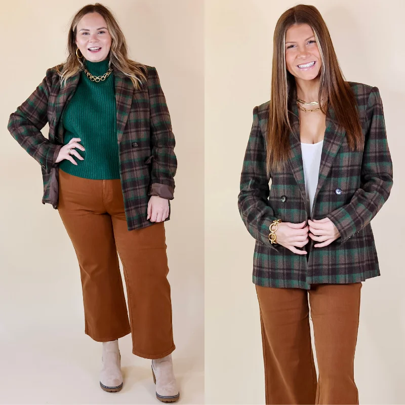 Climate-Control Blazer-Women's Concert Blazers-Ready For Anything Plaid Blazer in Brown and Green