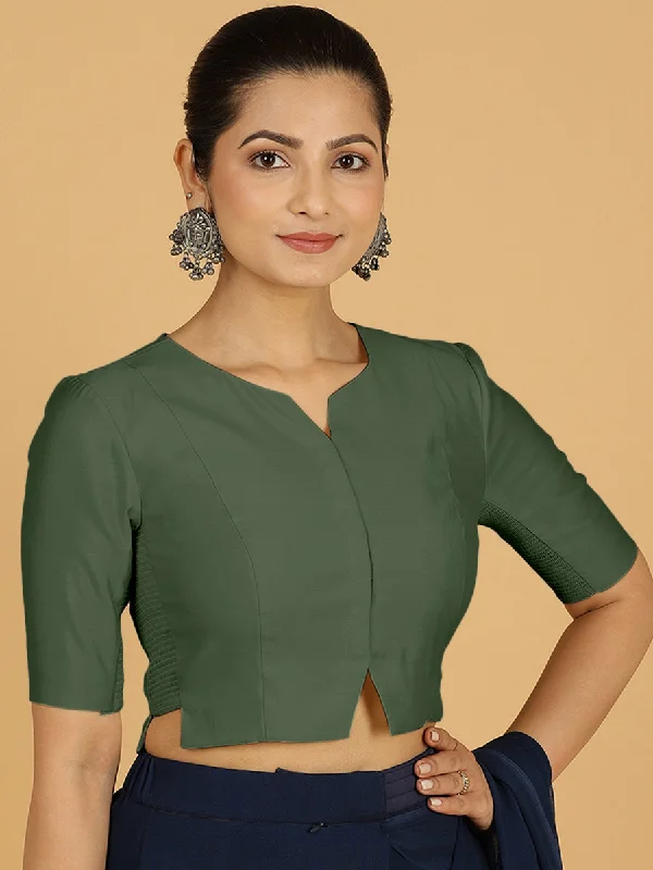 Blouses & Shirts for Nurses -  Women's High-Low Blouses-Rekha x Rozaana | Long Saree Blouse in Pine Green