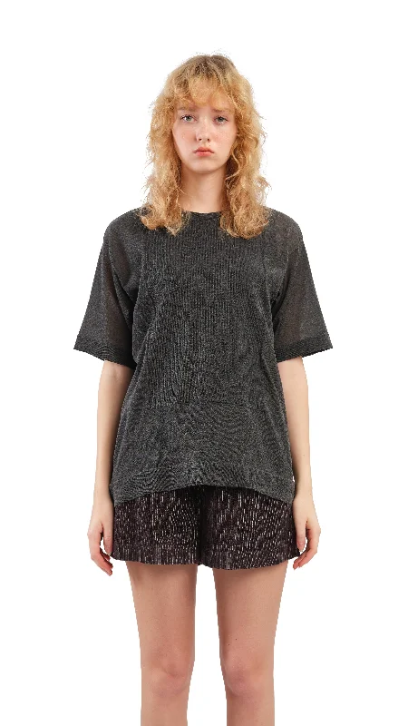 Pullover sweater elegant knit-Women's Low-Waisted A-Line Pullovers-Sheer Knit Tee