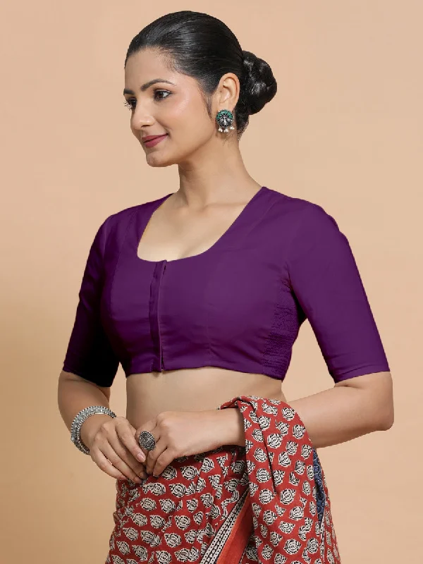 Blouses & Shirts for Podcasters -  Women's Pleated Sleeve Blouses-Koel x Rozaana | Round Neck Magenta Bliss Plain Cotton Saree Blouse