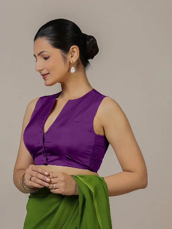 Blouses & Shirts for Luxury Lovers -  Women's Vintage Blouses-Veena x Rozaana | Sleeveless Saree Blouse in Purple