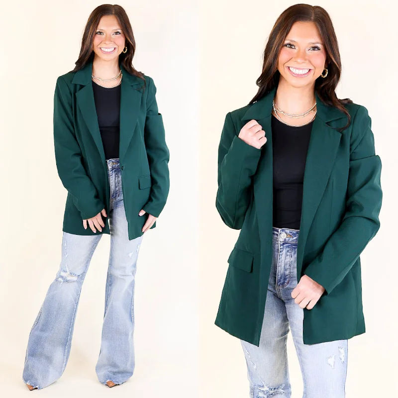 Poncho Blazer-Women's Boxy Fit Blazers-Winning Awards Long Sleeve Blazer in Emerald Green