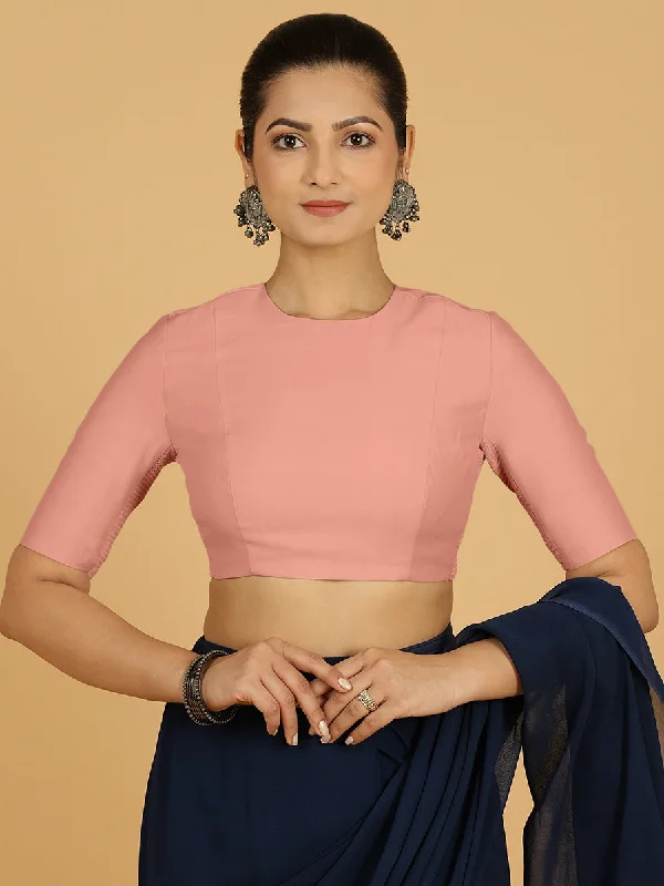 Blouses & Shirts for Petite Women -  Women's Crocheted Shirts-Amisha x Rozaana | Elbow Sleeves Saree Blouse in Sea Pink