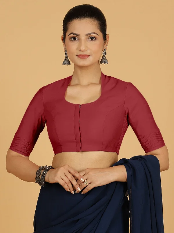 Blouses & Shirts for YouTubers -  Women's Poet Blouses-Salma x Rozaana | Elbow Sleeves Saree Blouse in Scarlet Red