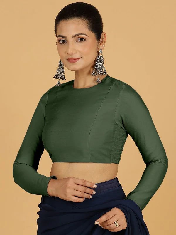 Blouses & Shirts for Kids -  Women's Chambray Shirts-Jaya x Rozaana |  Saree Blouse in Pine Green