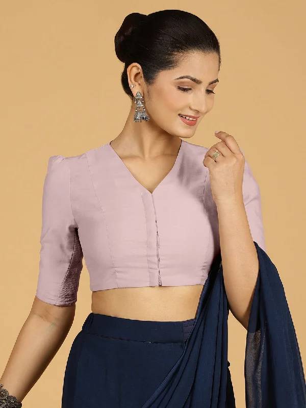 Blouses & Shirts for Petite Women -  Women's Fringe Blouses-Shravani x Rozaana | Puff Sleeves Saree Blouse in Lilac