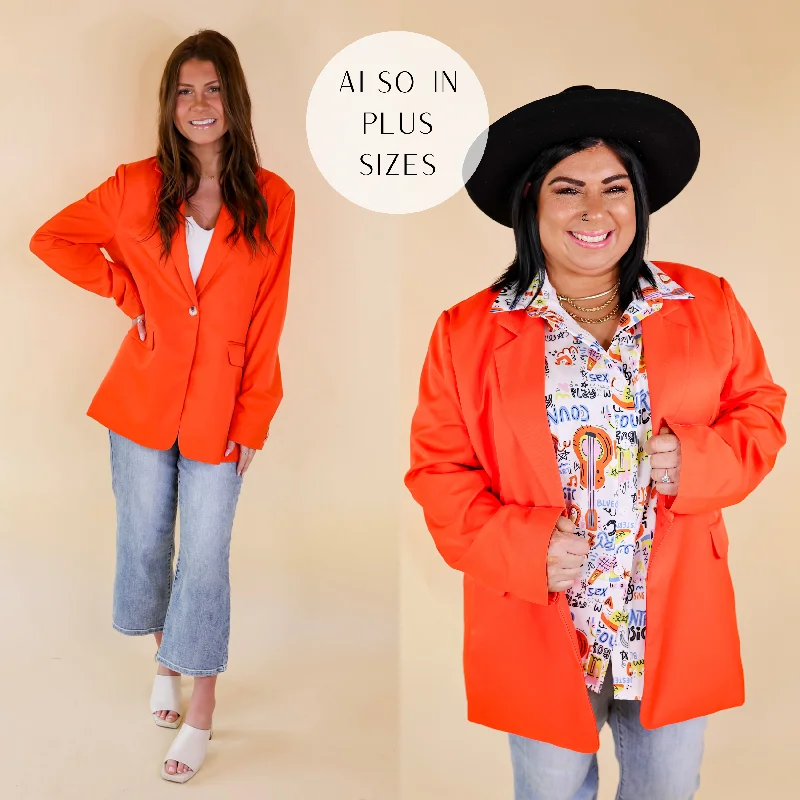 Chest Pocket Blazer-Women's Custom Blazers-Expect First Class Long Sleeve Blazer in Bright Orange