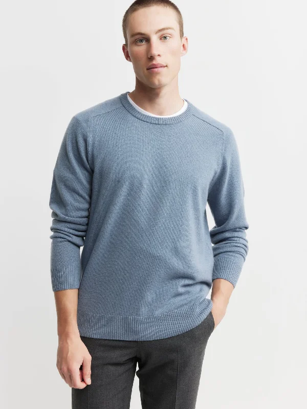 Pullover sweater lightweight sale-Women's Comfortable Pullovers-Mens Cashmere Saddle Crew - Steel Blue