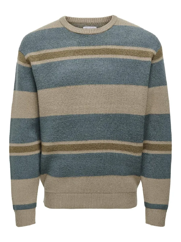 Pullover sweater stylish sale-Women's Patterned Pullovers-Forest 12 Stripe Crew Knit