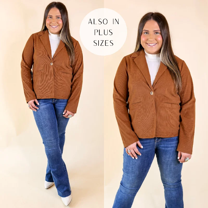 Outerwear Blazer-Women's Color Block Blazers-New York Groove Corduroy Blazer in Brown