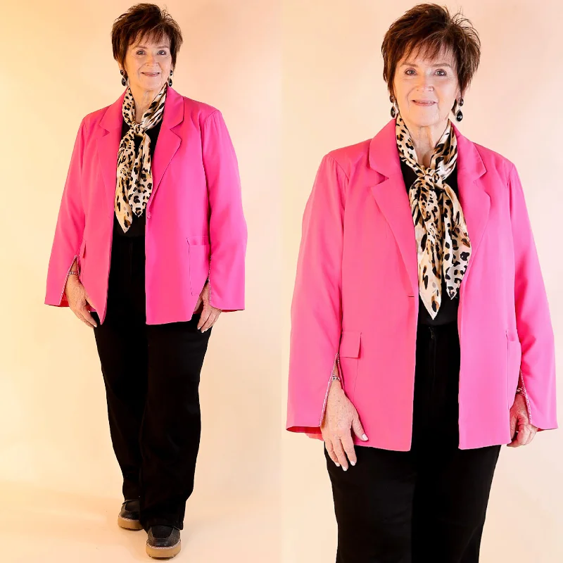 Tie-Dye Blazer-Women's Affordable Blazers-Plan For Success Crystal Slit Sleeve Blazer in Hot Pink