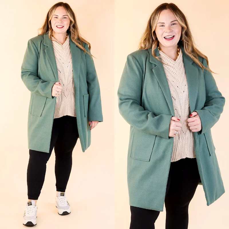 Morning Blazer-Women's Casual Chic Blazers-European Holiday Open Front Coat in Teal