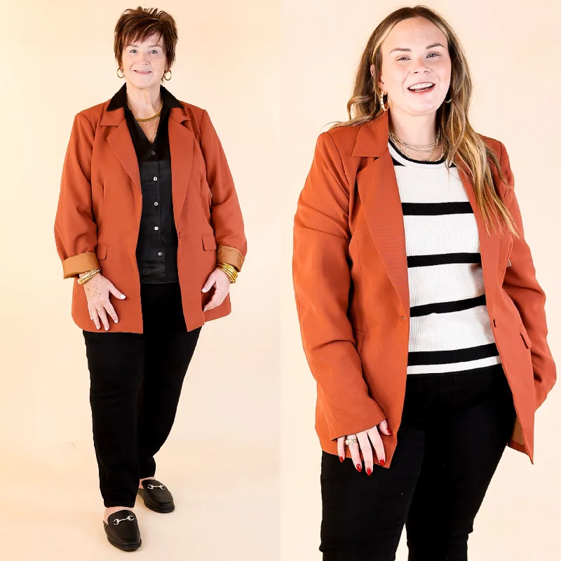 Kimono Blazer-Women's Bohemian Blazers-Winning Awards Long Sleeve Blazer in Rust Brown