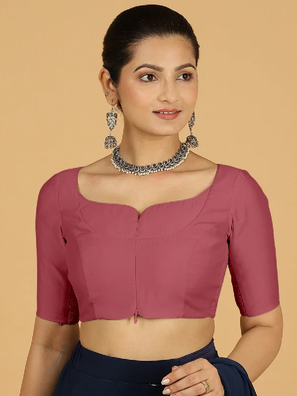 Blouses & Shirts for Social Media Stars -  Women's High-Low Blouses-Priya x Rozaana | Elbow Sleeves Saree Blouse in Rose Pink