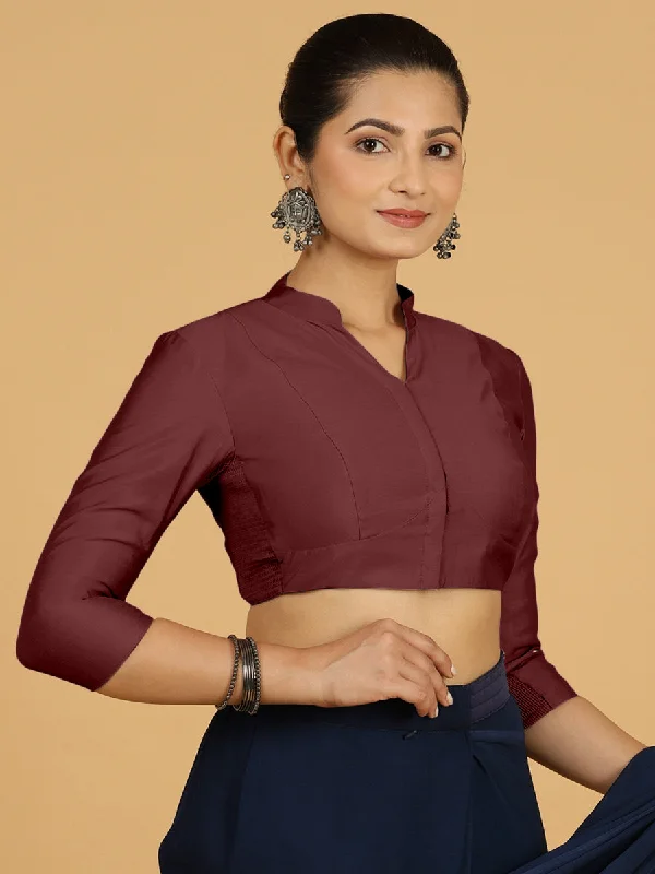 Blouses & Shirts for Punk Style -  Women's Lantern Sleeve Blouses-Maya x Rozaana | Three Quarter Sleeves Saree Blouse in Deep Maroon