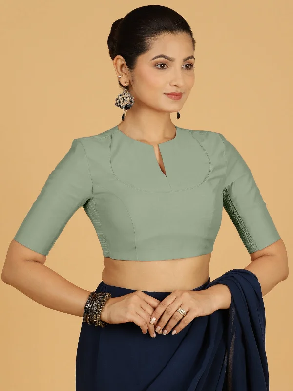 Blouses & Shirts for Entrepreneurs -  Women's Zip-Up Shirts-Karishma x Rozaana | Elbow Sleeves Saree Blouse in Mint Green