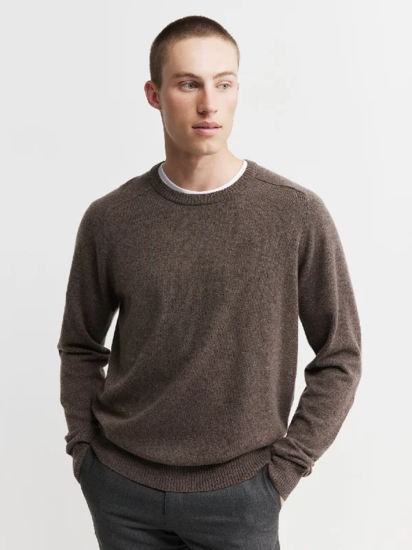 Pullover sweater fashion blog-Women's Cotton Pullovers-Mens Cashmere Saddle Crew - Brown Melange