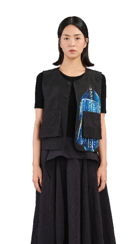 Pullover sweater comfy knitwear-Women's Low-Waisted Pleated Pullovers-Selk'Nam Graphic Printed Vest