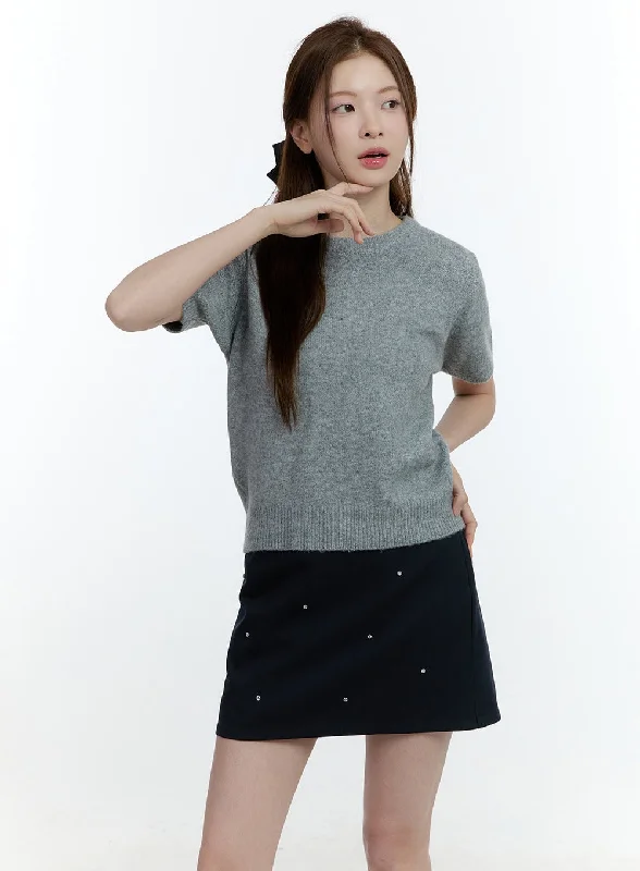 Pullover sweater stylish layers-Women's Fleece Pleated Pullovers-Basic Short Sleeve Sweater CF503