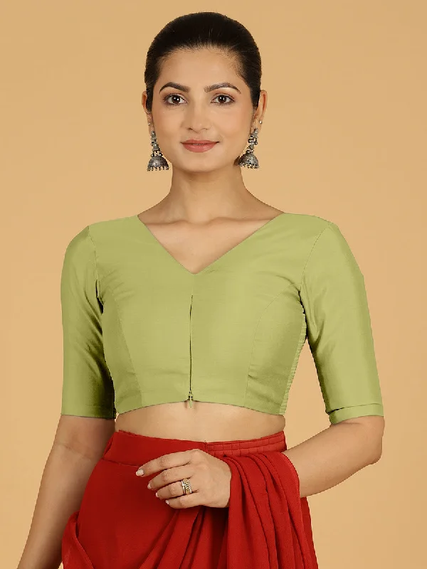 Blouses & Shirts for Business -  Women's Dressy Blouses-Shabana x Rozaana | Elbow Sleeves Saree Blouse in Pista Green