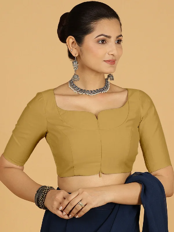 Blouses & Shirts for Gamers -  Women's Plaid Shirts-Priya x Rozaana | Elbow Sleeves Saree Blouse in Dijon Mustard