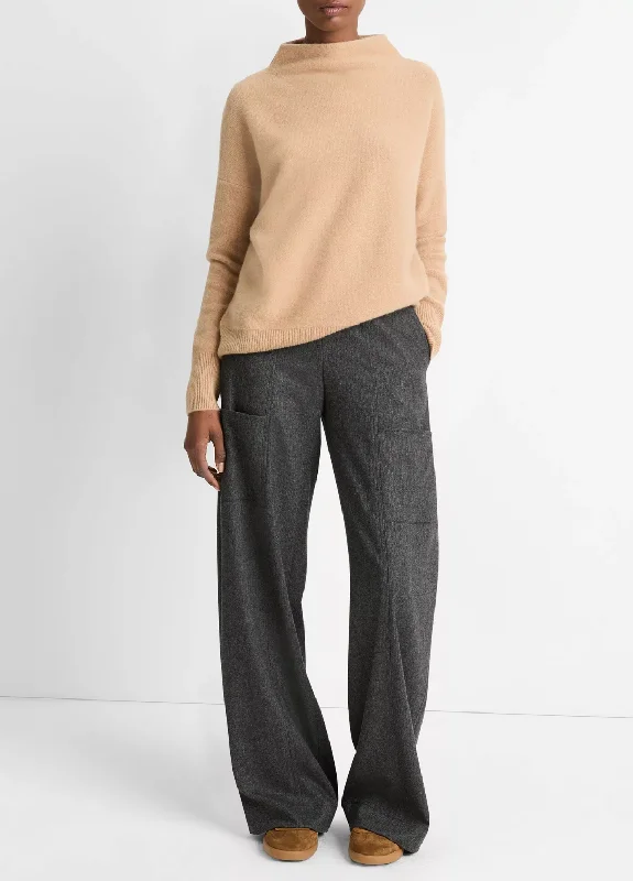 Pullover sweater chic layers-Women's Glitter Pencil Pullovers-Cashmere Funnel Neck Sweater - Camel