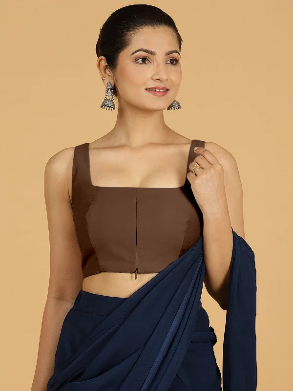 Blouses & Shirts for Road Trips -  Women's Lantern Sleeve Blouses-Kasturi x Rozaana | Sleeveless Saree Blouse in Walnut Brown