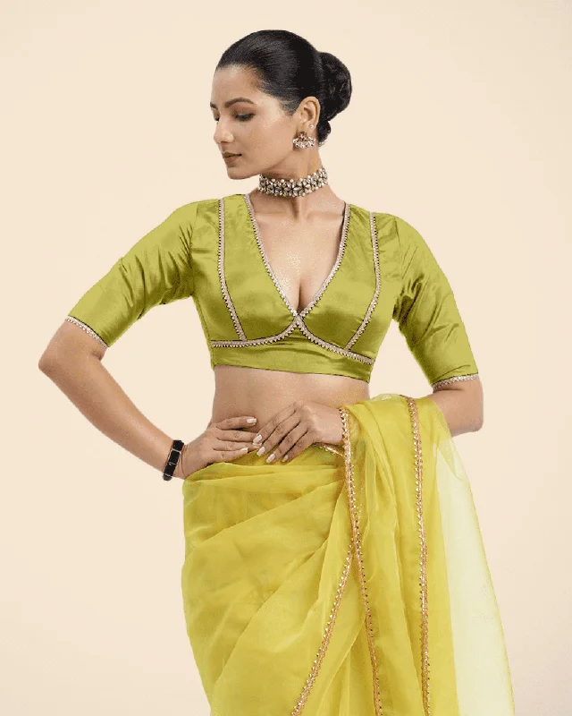 Blouses & Shirts for Boys -  Women's Elegant Blouses-Zeenat x Tyohaar | Lemon Yellow Saree Blouse w/ FlexiFit™ and Golden Gota Lace