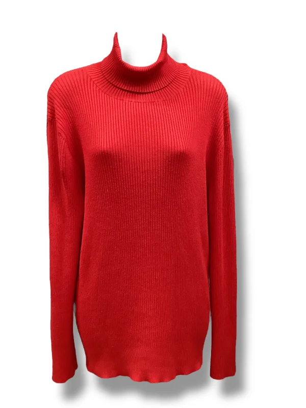 Pullover sweater warm knit-Women's UV Protection Pullovers-Sweater By Time And Tru In Red, Size: 2x