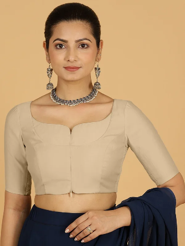 Blouses & Shirts for Corporate Wear -  Women's Wrap Blouses-Priya x Rozaana | Elbow Sleeves Saree Blouse in Oyster Grey