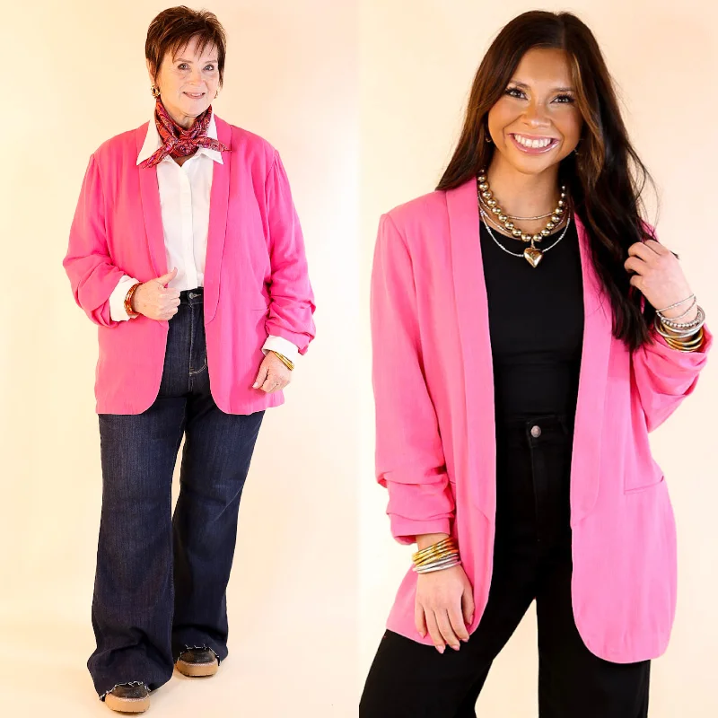 Gradient Blazer-Women's Adventure-Ready Blazers-Promise Me Open Front Linen Blazer in Hot Pink