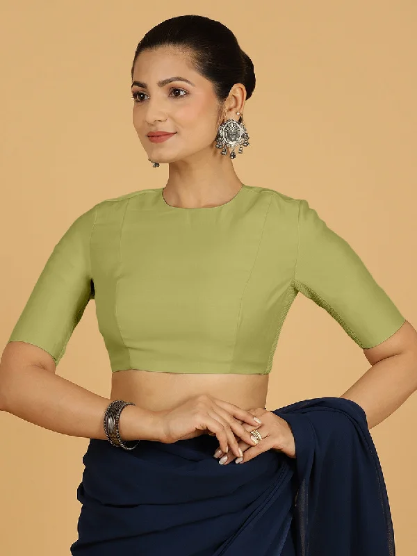 Blouses & Shirts for Camping -  Women's Fitted Blouses-Amisha x Rozaana | Elbow Sleeves Saree Blouse in Pista Green